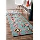 preview thumbnail 34 of 40, Brooklyn Rug Co Hand Tufted Wool Moroccan Triangle Rug 2' 6" x 12' Runner - Turquoise