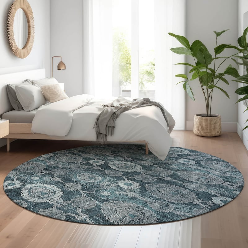Premium Washable Super Soft Traditional Olivia Mayfield Rug - Teal - 8' x 8' - Round
