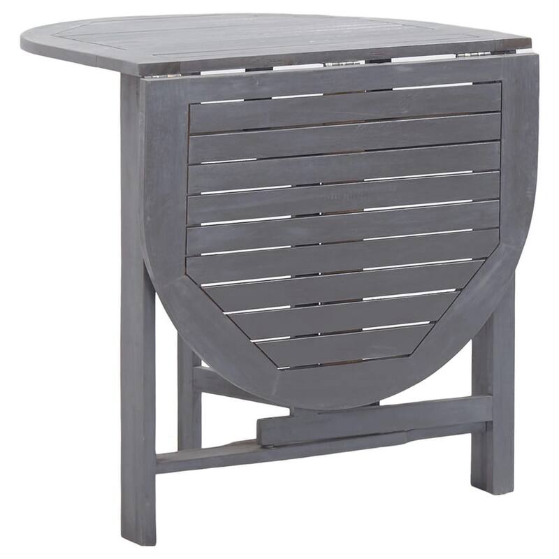 Oval Outdoor Dining Table, Foldable Design, 48 Inch, Gray Acacia Wood