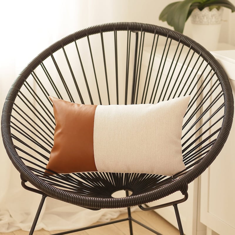 Bohemian Mixed Set of 2 Vegan Faux Leather Brown Solid Throw Pillow Cover