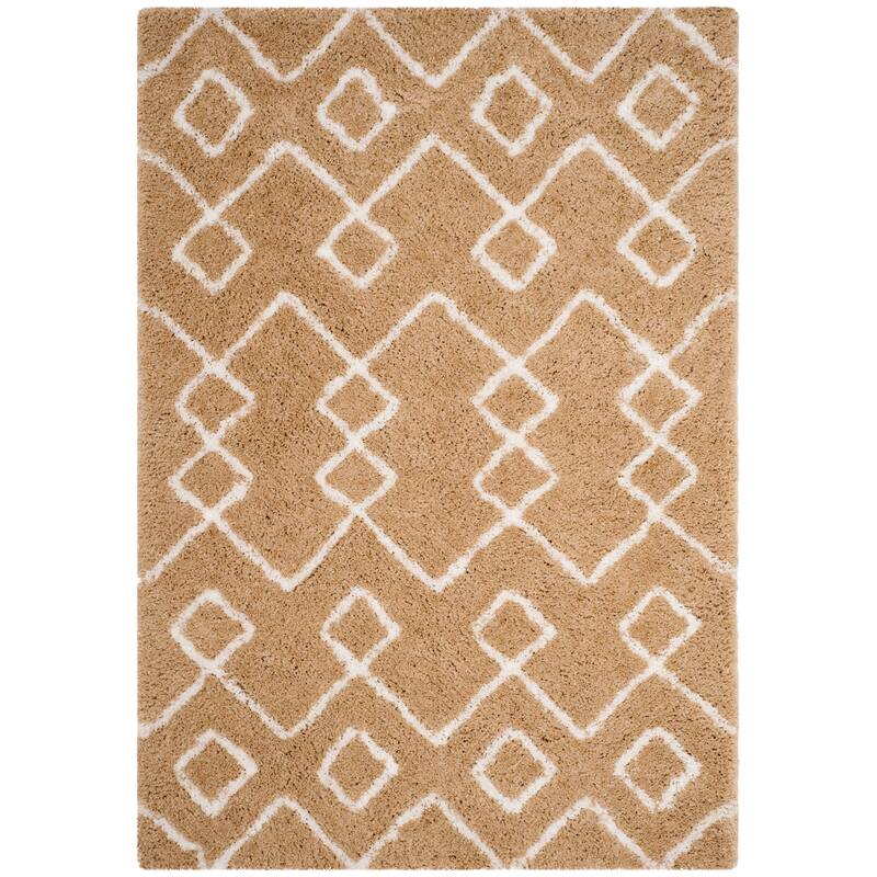 SAFAVIEH Handmade Toronto Shag Shaniqua Polyester Rug - 5' x 8' - Beige/Ivory