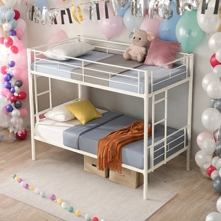 Twin Over Twin Bunk Bed with Safety Guardrails and 2 Ladders for home