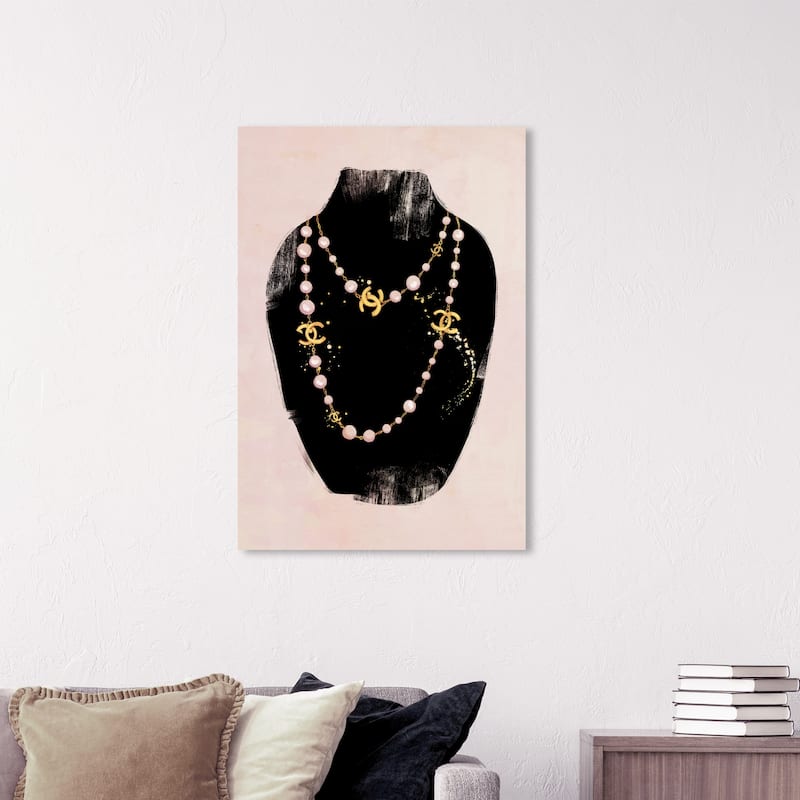 Wynwood Studio 'Necklace Display' Fashion and Glam Wall Art Canvas Print Jewelry - Black, Gold - 24 x 36