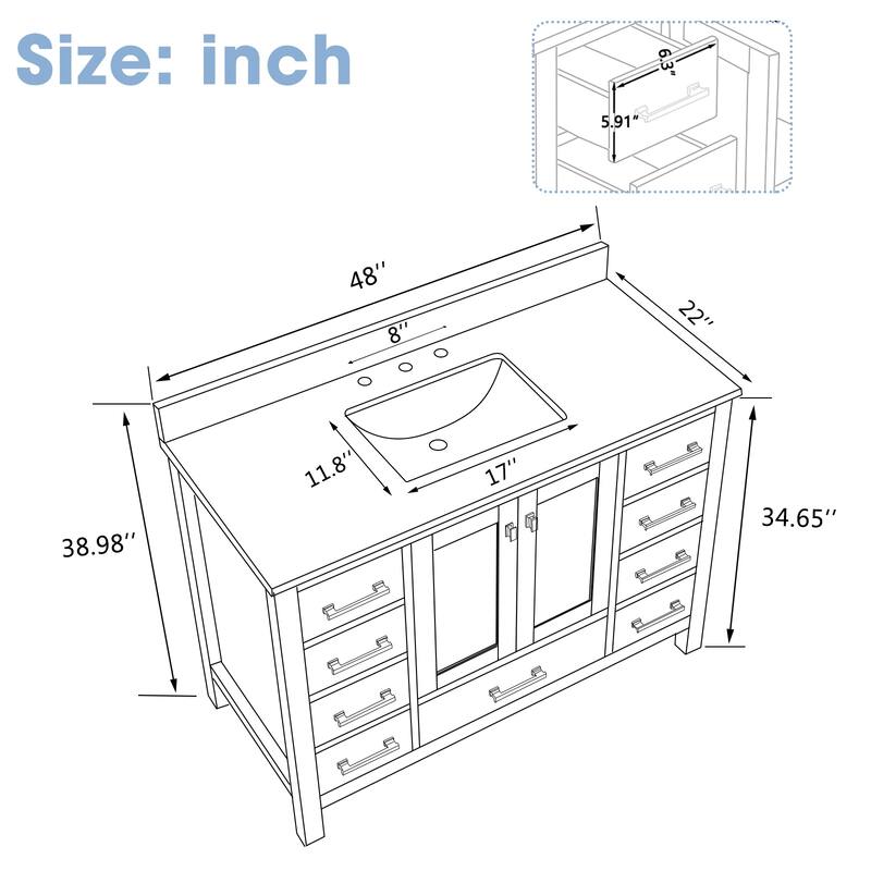 Nephelily 48 inch Transitional White Bathroom Vanity with Top