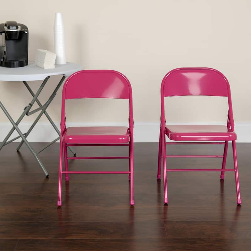 2 Pack Triple Braced & Double Hinged Folding Chair - Shockingly Fuchsia