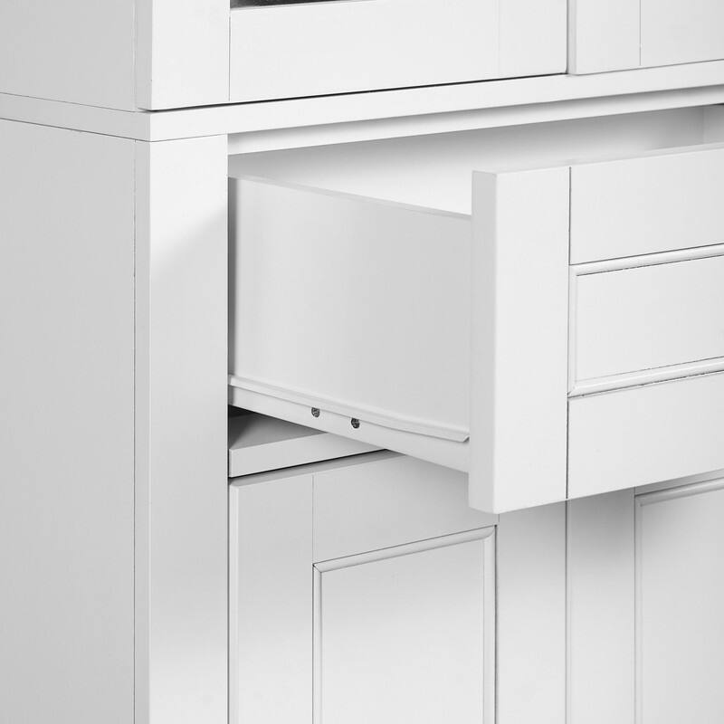 Modern 67.2"H Bathroom Storage Cabinet with Glass Doors Adjustable Shelves and Soft-Close Drawer