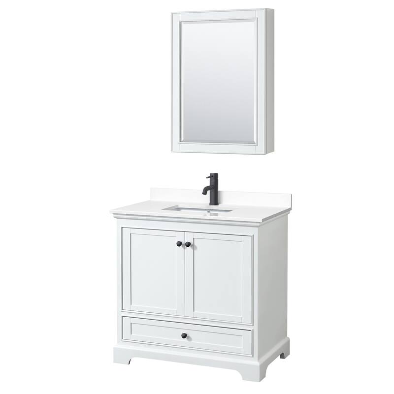 Wyndham Collection Deborah 36" Free Standing Single Basin Vanity Set - White / White Cultured Marble Top / Matte Black