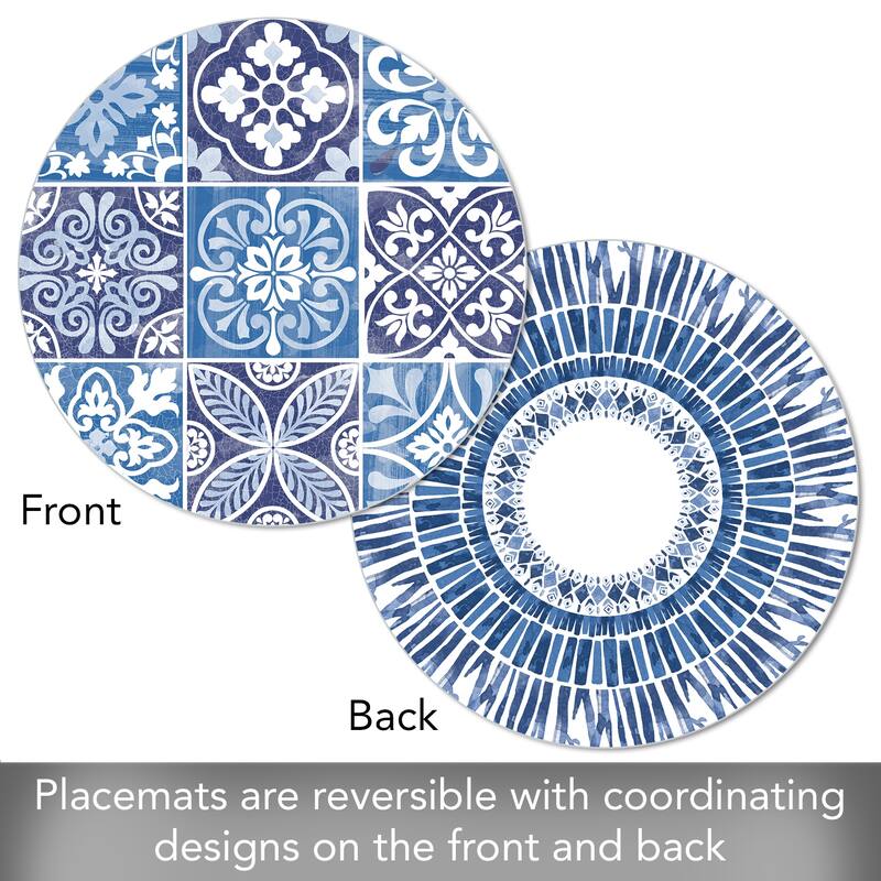 Round Reversible Wipe-clean Placemats Set of 4 - Aegean