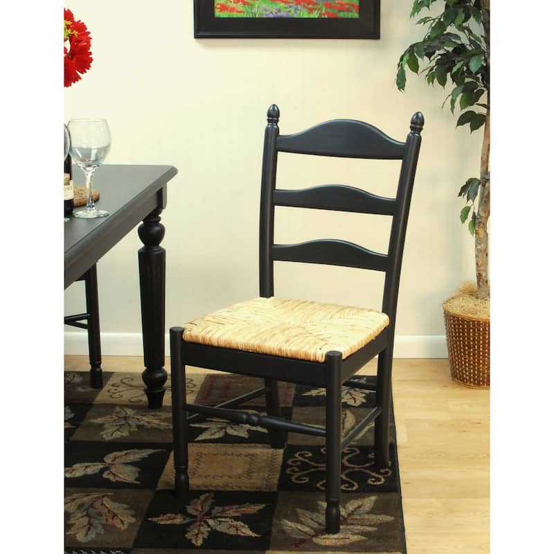 Ladder Back Woven Seat Dining Chair - 38" - Antique Black
