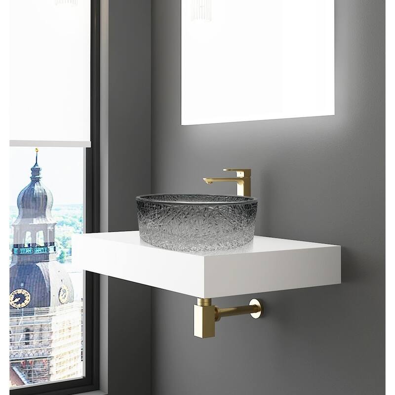 Stadium 16" & 14" Round Decorative Crystal Vessel Sinks With White Base
