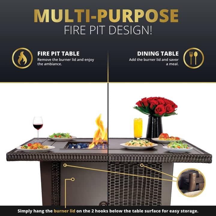 Kinger Home Ethan Rattan 42" Propane Gas Fire Pit Table Aluminum Frame