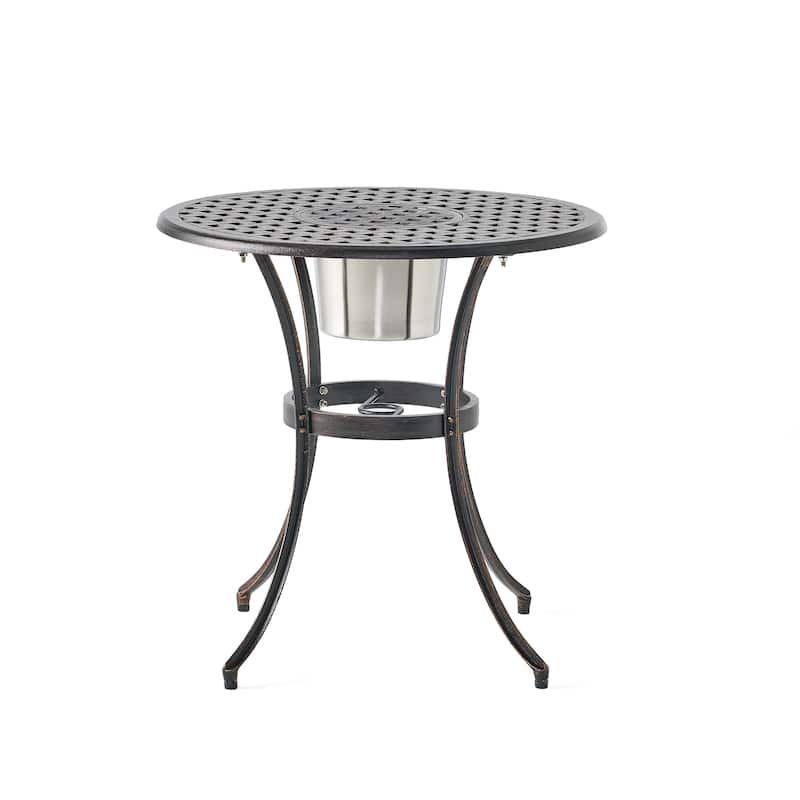 Christopher Knight Home Angeles Cast Aluminum Outdoor Bistro Set with Built-In Ice Bucket