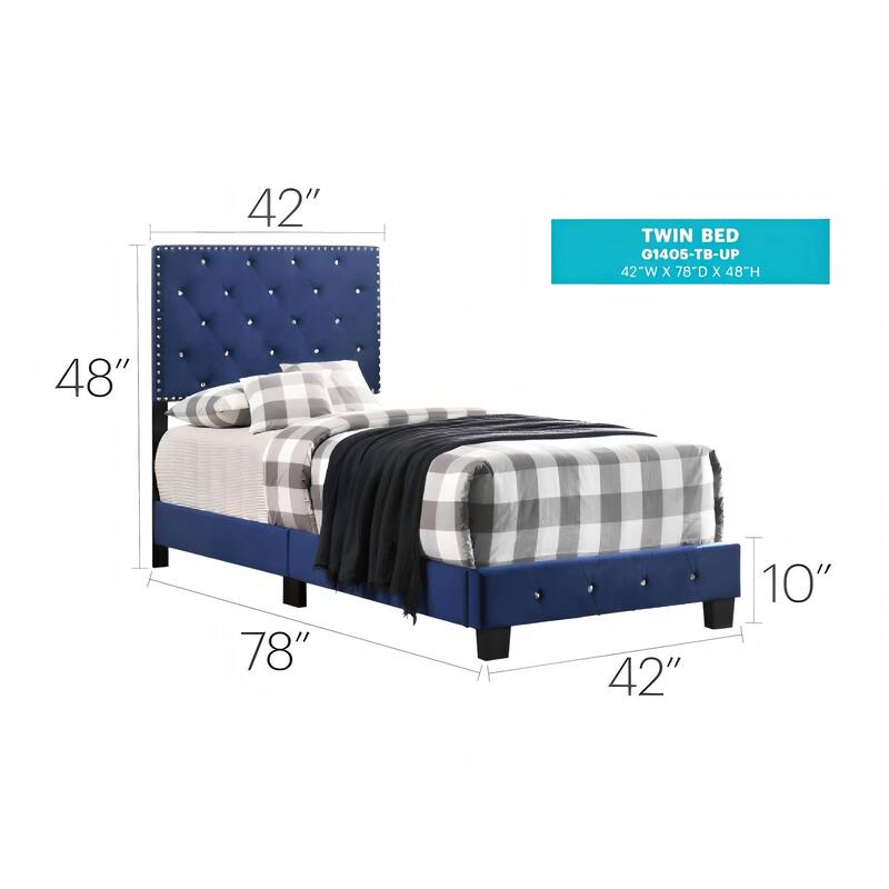 Twin Size Velvet Platform Bed with Sturdy Frame and Easy Assembly
