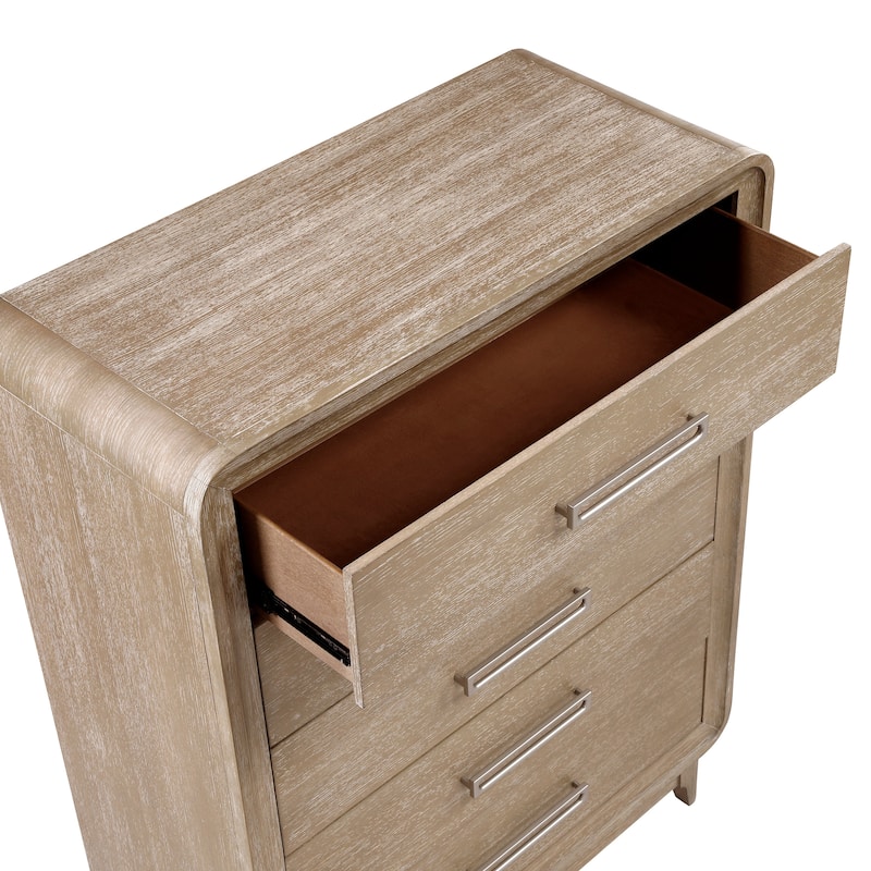 3pc Bedroom Set Upholstered Bed Chest Nightstand Contemporary Natural Finish
