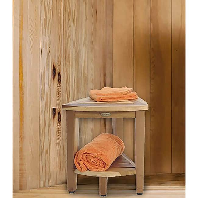 EcoDecors SnazzyCorner EarthyTeak 18" Teak Corner Shower Bench