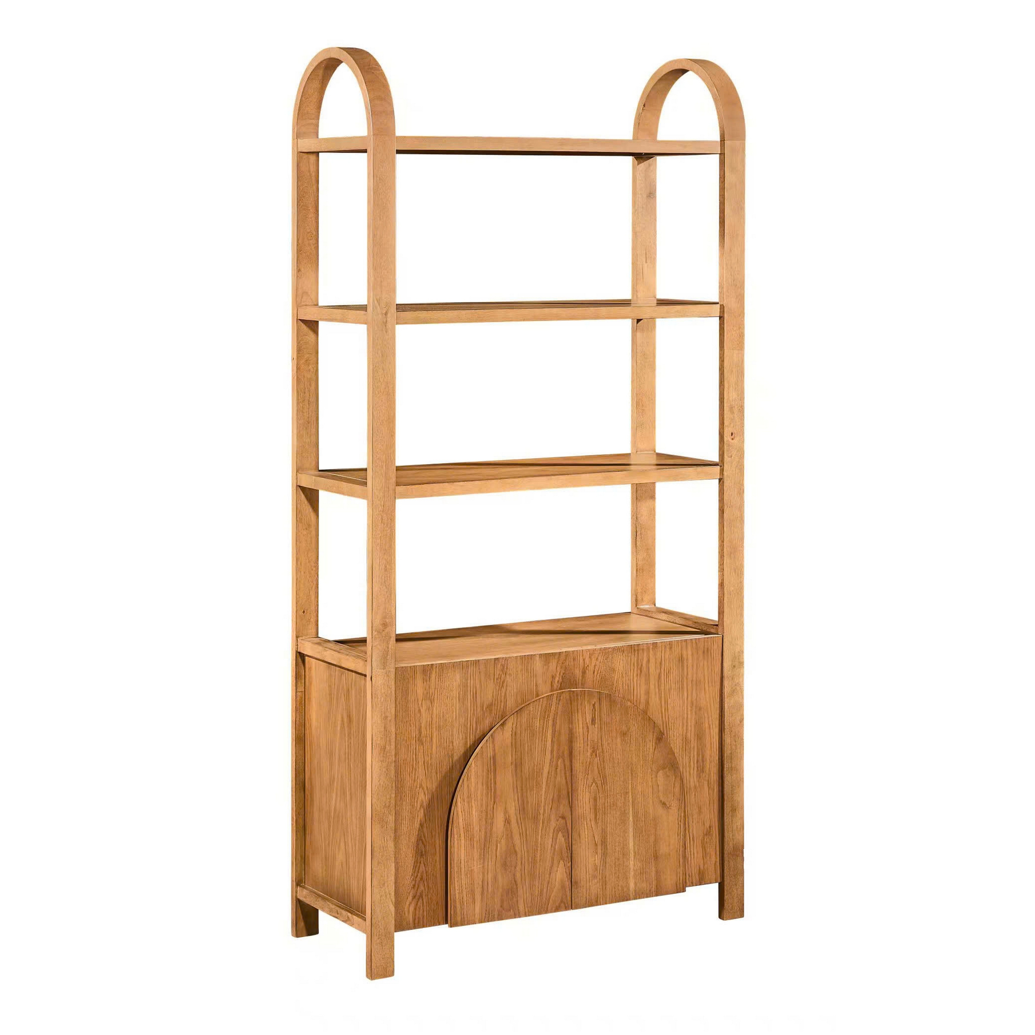 82 in. Brown Natural Wood Grain 2 Door 3 Shelf Etagere_Bookcase