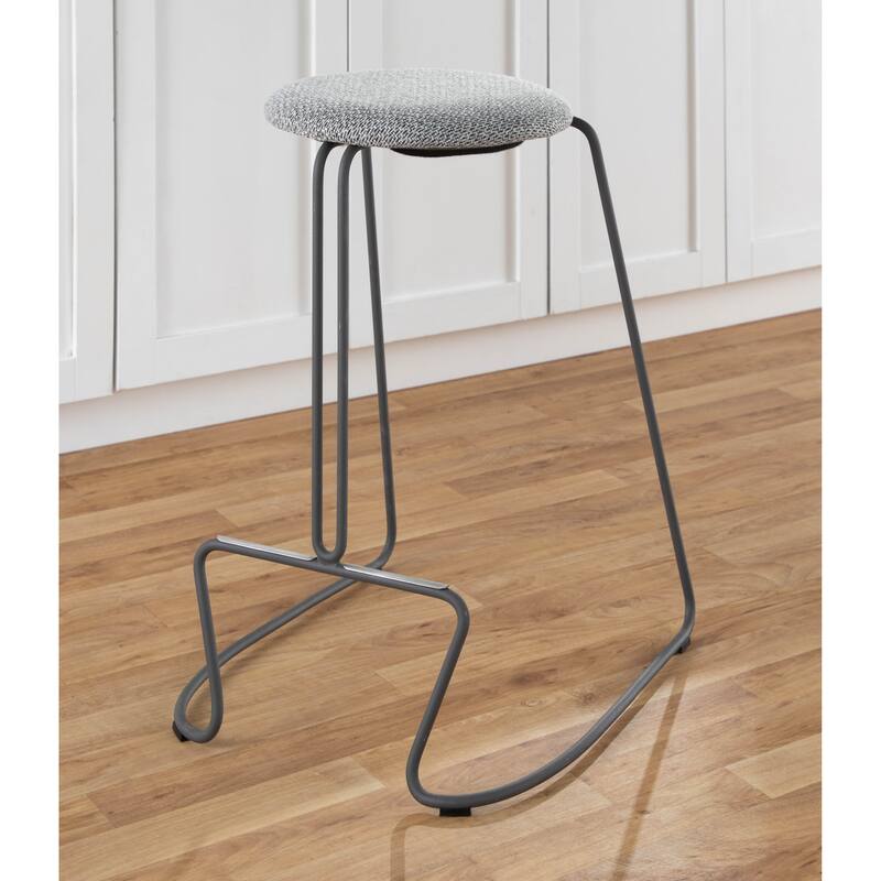 Finn Contemporary Counter Stool in Grey Steel and Light Grey Fabric - Set of 2 - 19.5"Lx18"Wx25.75"H