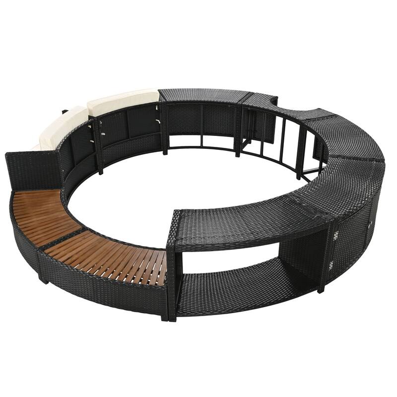 Outdoor Patio Rattan Spa Surround Frame Sofa Set with Storage Spaces, Bench and Cushions