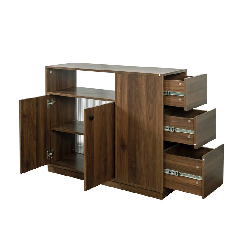 Kitchen Sideboard, Countertop Organizer, Tabletop Cabinet with 2 Glass Sliding Door,3 Side Drawers & 1 small display shelves