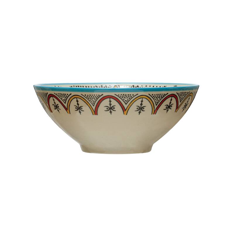 Hand Painted Stoneware Bowl - 10.5"L x 10.5"W x 4.1"H - 10.5"L x 10.5"W x 4.1"H - Multi
