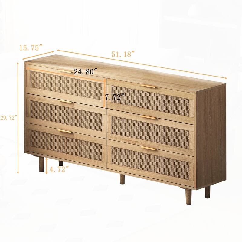 6-Drawers Rattan Storage Cabinet Rattan Drawer