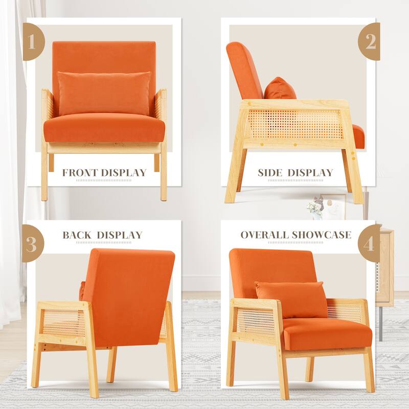 Homall Accent Chair Modern Upholstered Arm Chair with Solid Wood Frame and Pillow, Orange