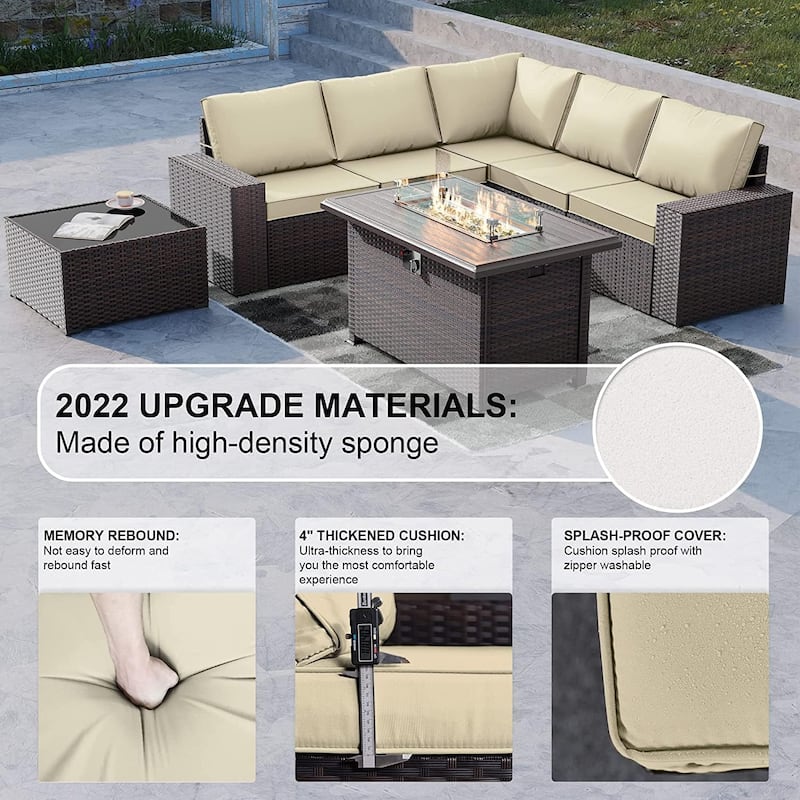 Outdoor Patio Furniture Set, All Weather PE Wicker Sectional Conversion Sofa set with Firepit(Optional)