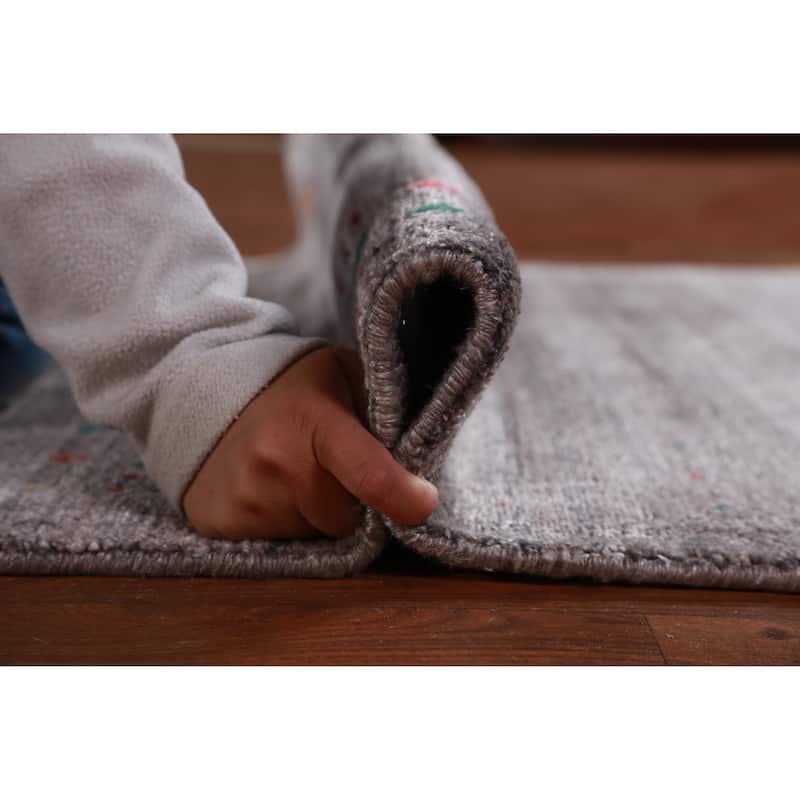 Hand Knotted Oriental 100% Wool Carpet Tribal Tribal Greys & Charcoal Gabbeh Runner Rug - 9' 9'' X 3' 2''