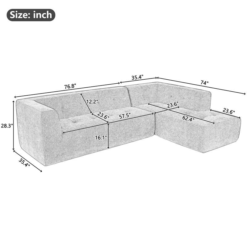 112"x74" Modular Sofa Set, Blue Gray, 2pcs Free Combo, L-Shaped