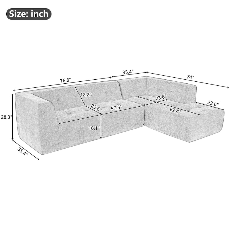 Comfortable Modular Sofa Set with Foam & Spring Seat, Modern Chenille Upholstery