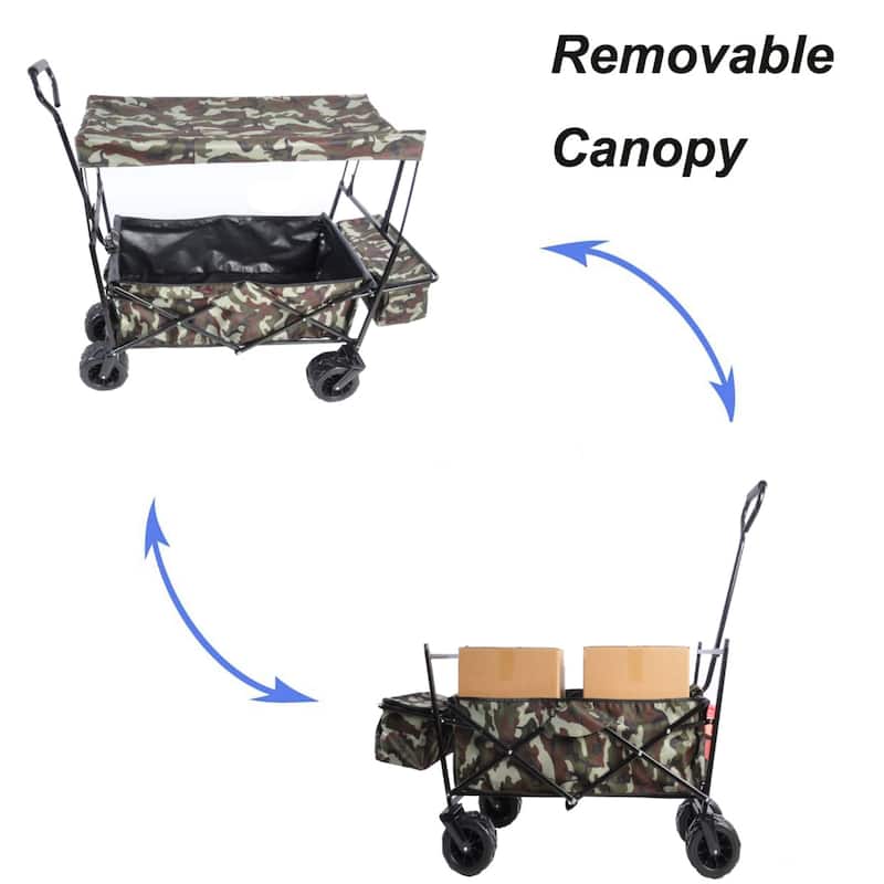 Outdoor Steel Folding Large Capacity Garden Cart Patio Wagon with Lid