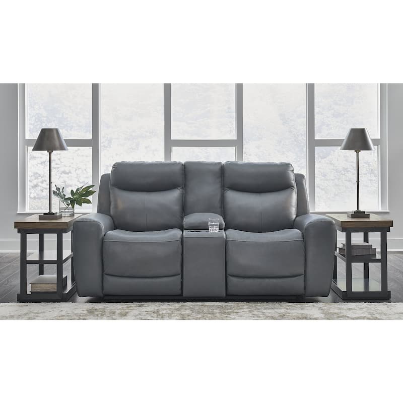 Signature Design by Ashley Mindanao Steel Power Reclining Loveseat with Console - 79"W x 42"D x 43"H