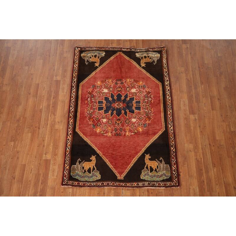 Vegetable Dye Shiraz Persian Vintage Area Rug Hand-knotted Wool Carpet - 4'0"x 5'10"