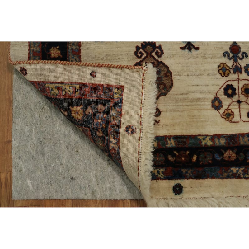 Hand Knotted Oriental 100% Wool Carpet Traditional Tribal Beige & Ivories Gabbeh (Qashqai) Area Rug - 6' 7'' X 4' 10''