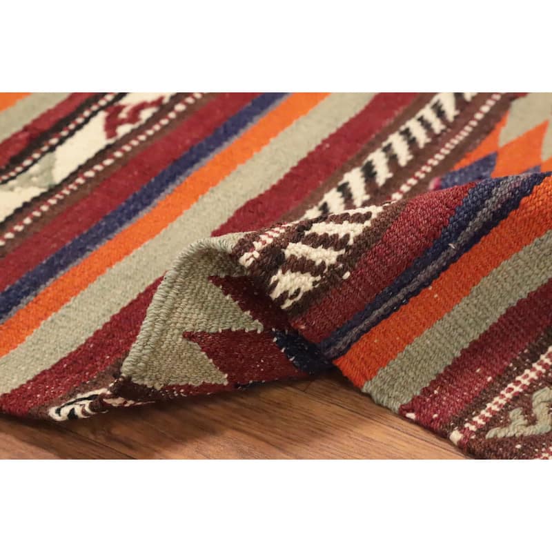 Hand Woven Oriental 100% Wool Carpet Southwestern Tribal Multi-Colored Kilim Area Rug - 8' 6'' X 5' 9''