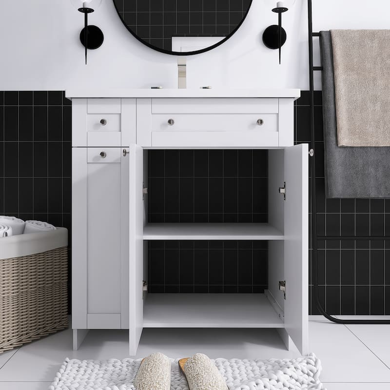 30 Inch MDF Freestanding Bathroom Vanity Set in White/ Grey/ Blue