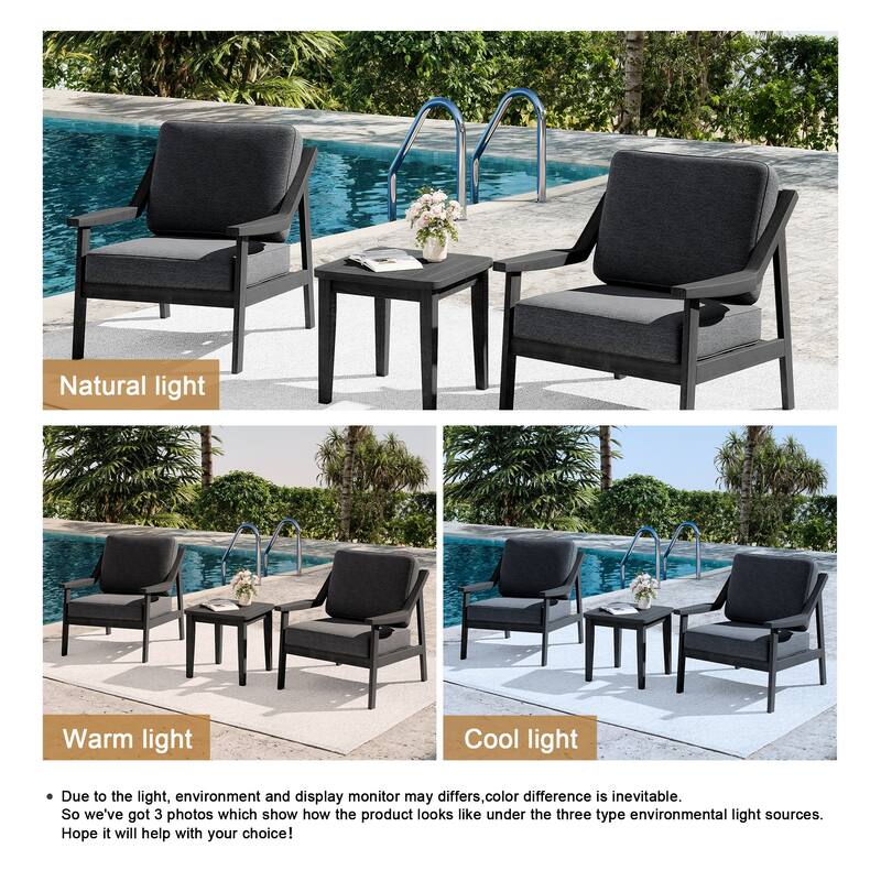3-piece Teak Modern Cushioned Club Chairs Set Patio Bistro Set