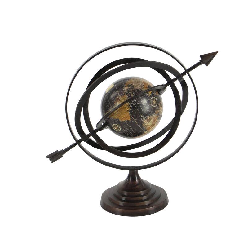 Black Aluminum Metal Armillary Compass Globe - 19 x 12 x 17