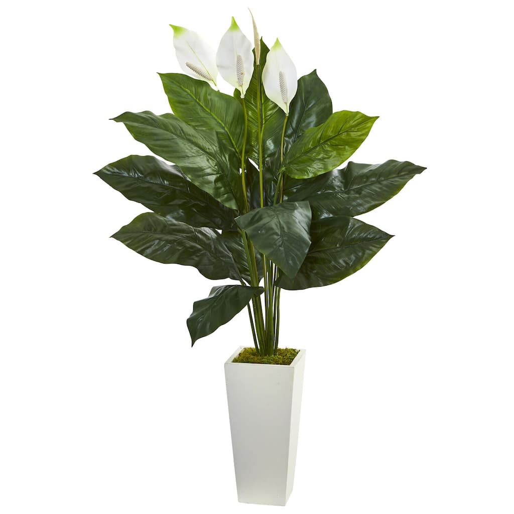 Artificial Anthurium Plant with Vase - 33" Tall Decorative Indoor Flowers, Gothic Grandeur, Colorful Foliage Décor - White - 51