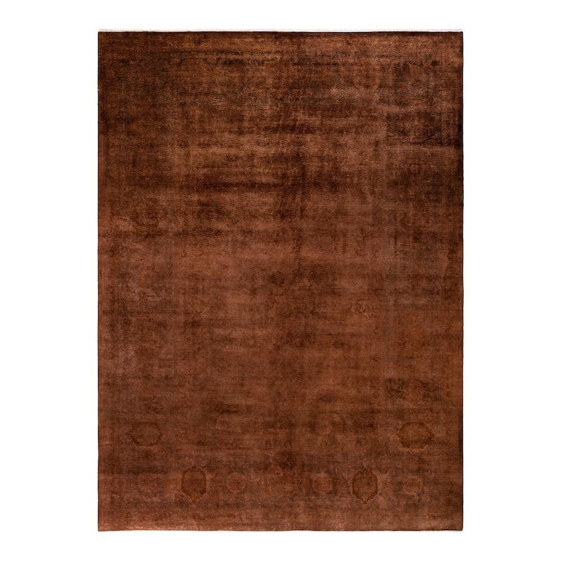 Overton Hand Knotted Wool Vintage Inspired Modern Contemporary Overdyed Brown Area Rug - 9' 3" x 12' 6"