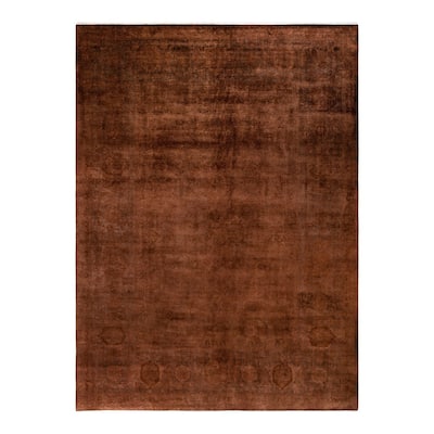 Overton Hand Knotted Wool Vintage Inspired Modern Contemporary Overdyed Brown Area Rug - 9' 3" x 12' 6"