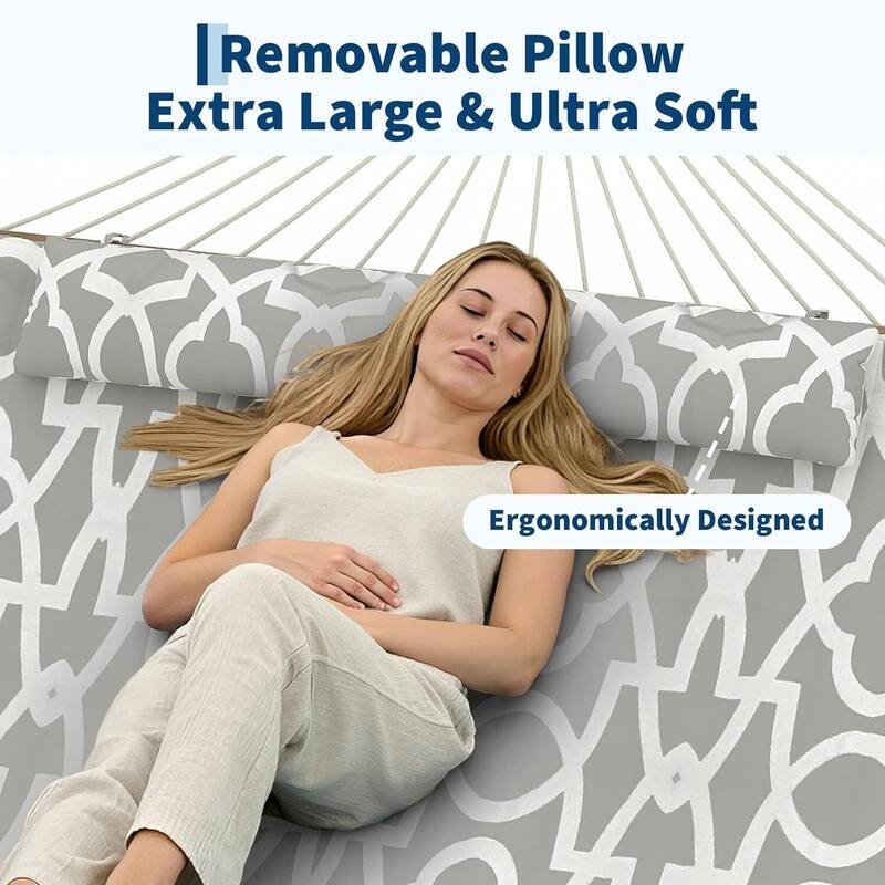 2 in 1 Outdoor Hammock with Cotton Rope and Polyester Pad for Patio, Backyard, Garden, Beach