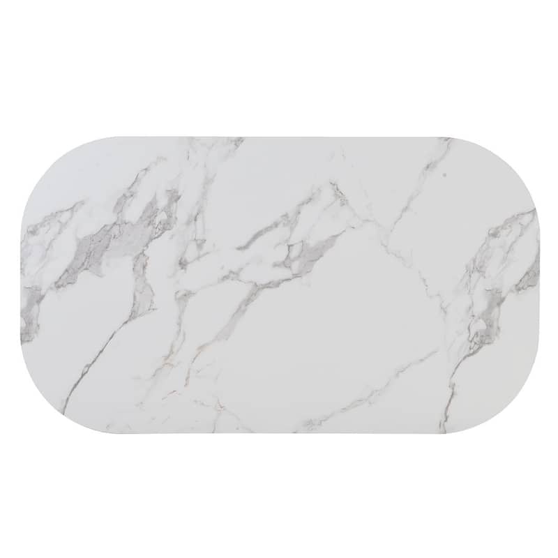 Dining Table Set for 6 - 55" Faux Marble Semi-Round Dining Table with 6 Chairs