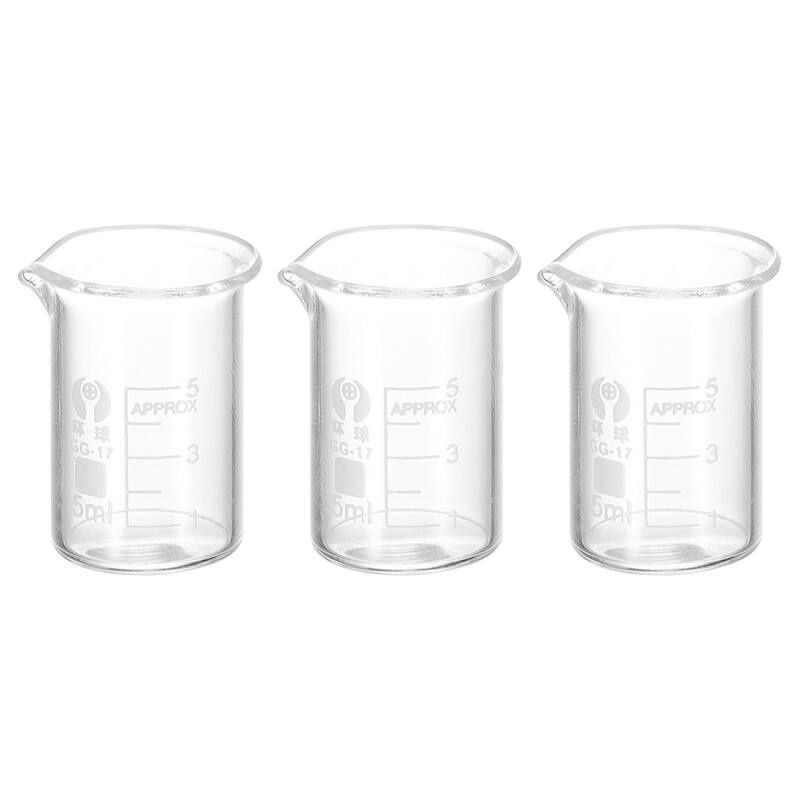 3Pcs 5ml Low Form Glass Beaker, 3.3 Glass Graduated Measuring Cups - Clear