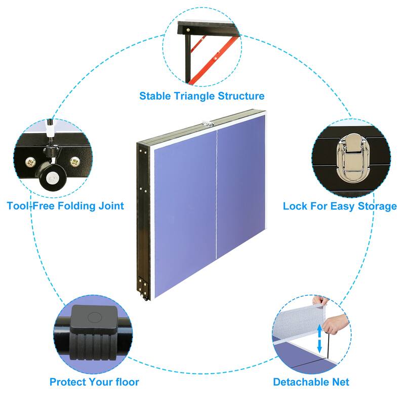 Table Tennis, Table Foldable & Portable Ping Pong Table Set with Net and 2 Ping Pong Paddles for Indoor Outdoor Game