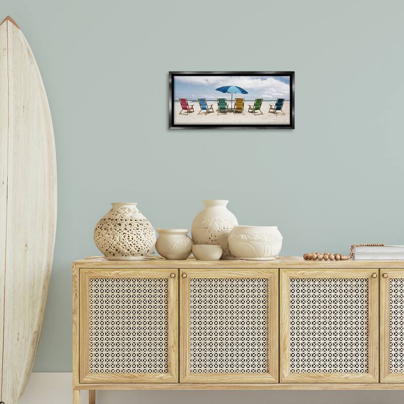 Stupell Colorful Beach Chairs Framed Floater Canvas Wall Art Design By Natalie Carpentieri