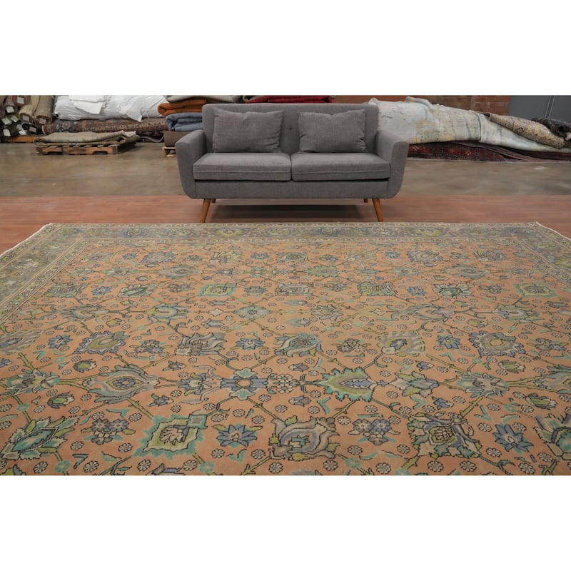 Hand Knotted Oriental 100% Wool Carpet Traditional All-Over Oranges & Rust Tabriz Area Rug - 12' 2'' X 9' 8''