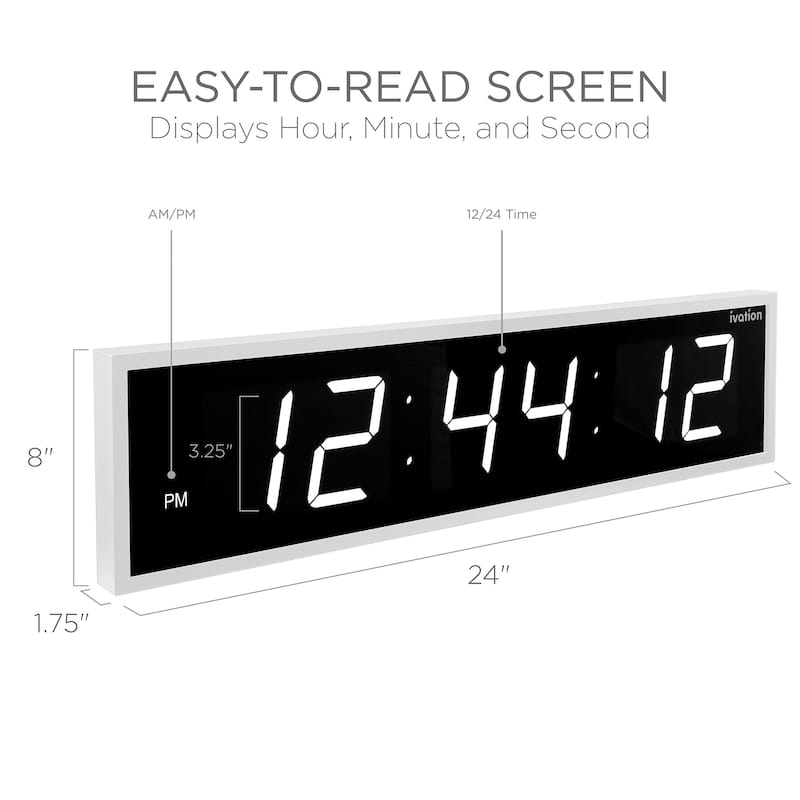 Ivation Large Digital Clock, Led Wall Clock with 6-Level Brightness & Mounting Hardware - 24" - 24"