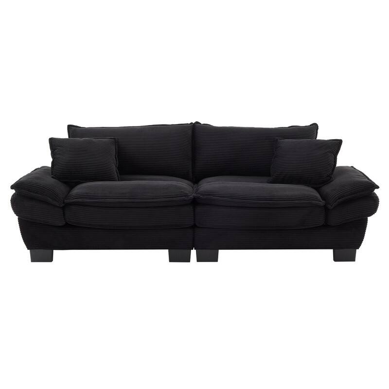 Oversized Corduroy Loveseat Sofa - 84" Wide Deep-Seat Couch with Pillows for Living Room, Apartment, Office