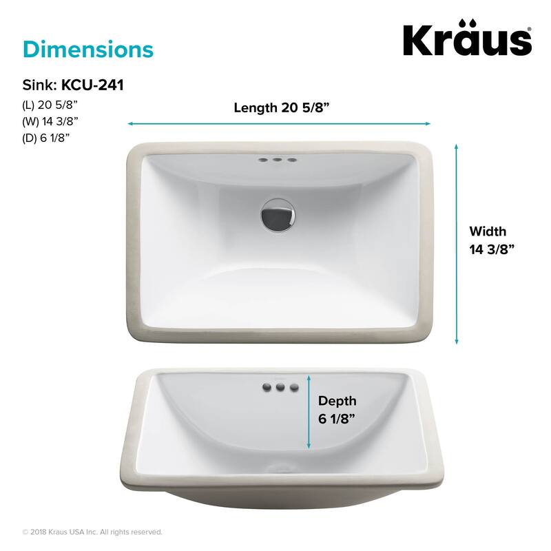 Kraus Pack of (2) Elavo 21" Rectangular Ceramic Undermount Bathroom